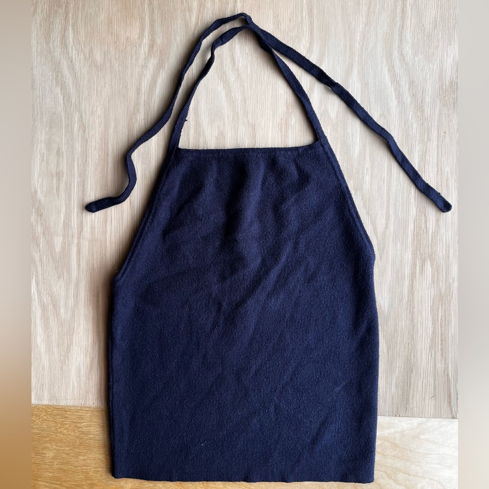 Brandy Melville Navy Y2K Ribbed Knit Halter Top (One Size)